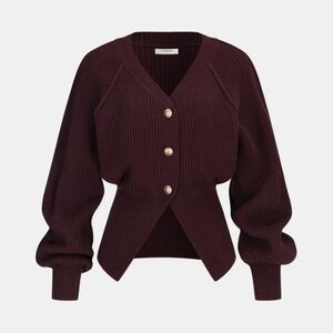 Commense Metal Button Cinched Waist Knit Cardigan